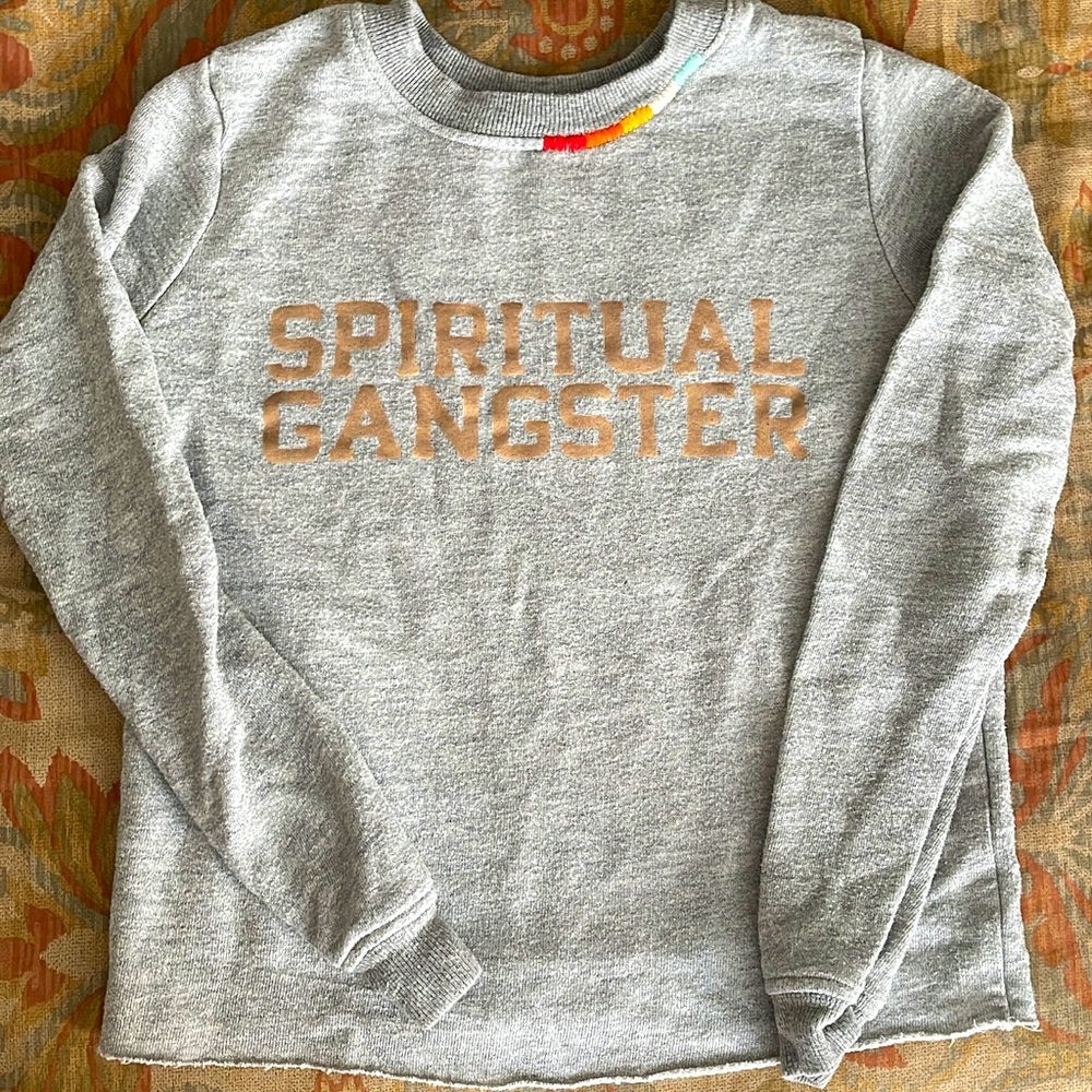 Spiritual Gangster, rose gold branded sweatshirt with rainbow stitch detail 🌈